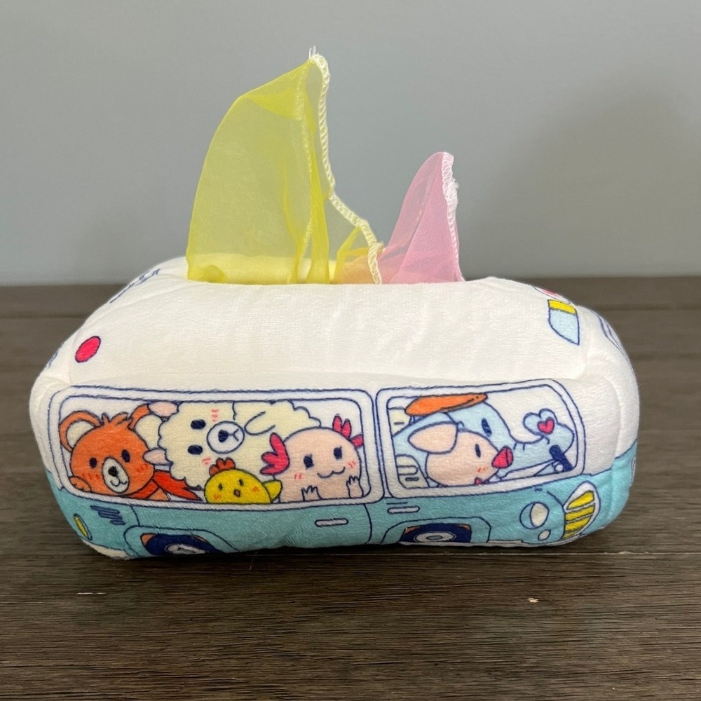Montessori Magic Tissue Box Sensory Fabric Tissues Plush Animal Bus Toy